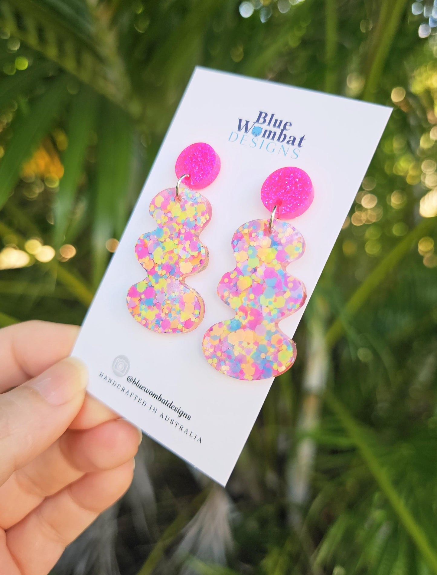 Resin Squiggle Colourful Glitter Dangle Earrings