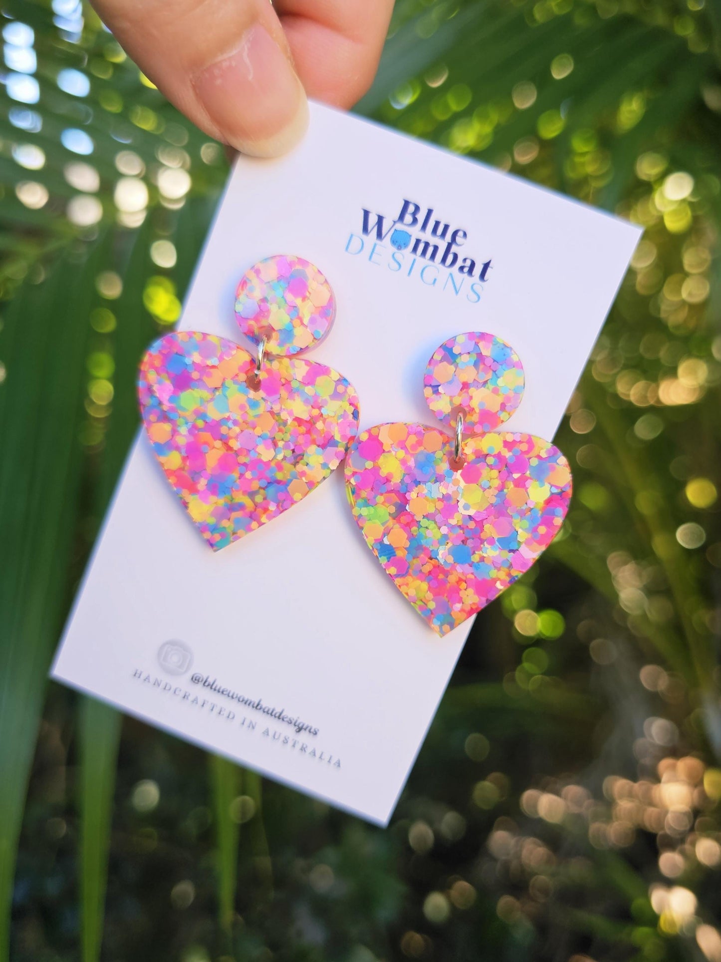 Love Heart Glitter Colourful Resin Handmade Dangle Earrings