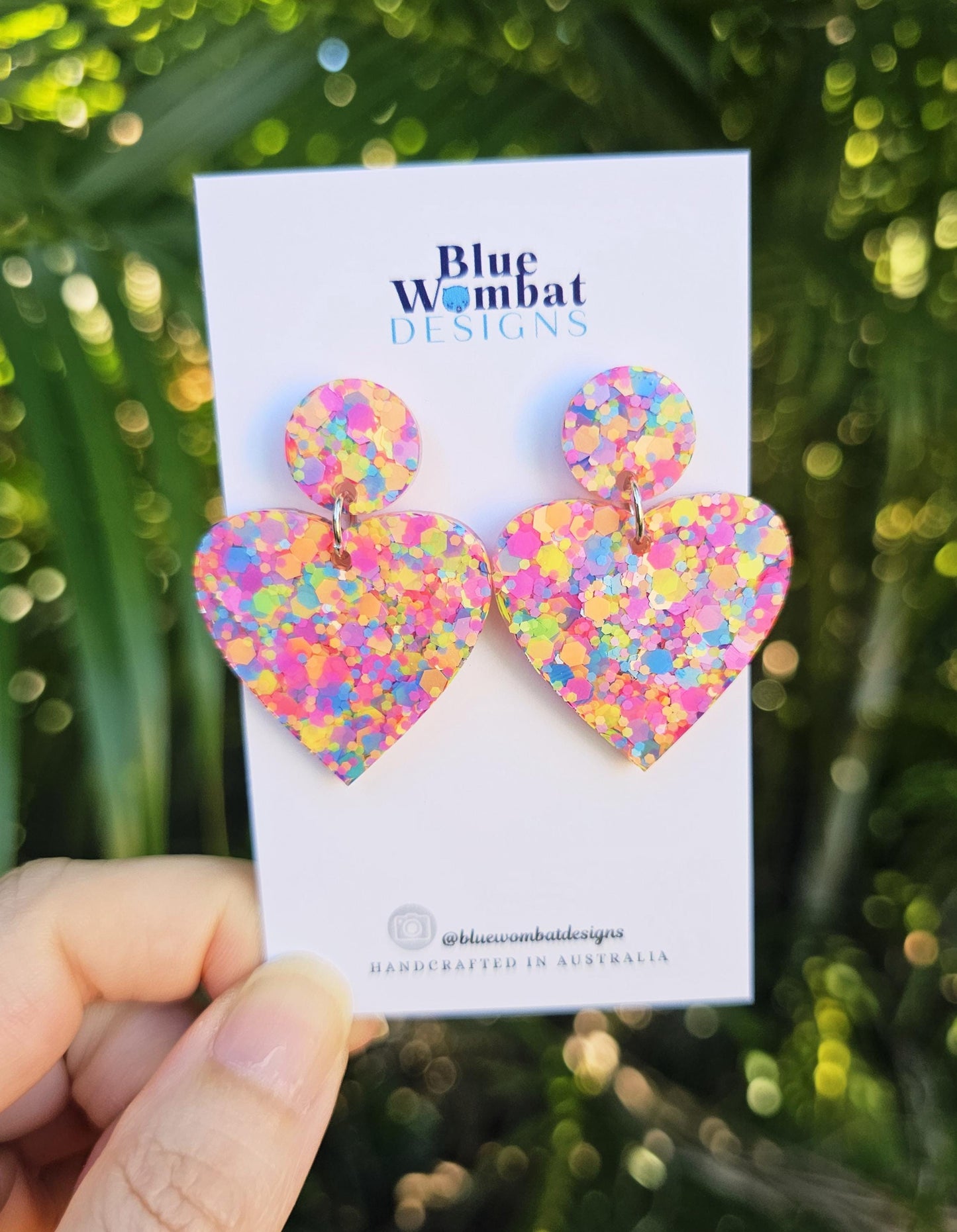 Love Heart Glitter Colourful Resin Handmade Dangle Earrings