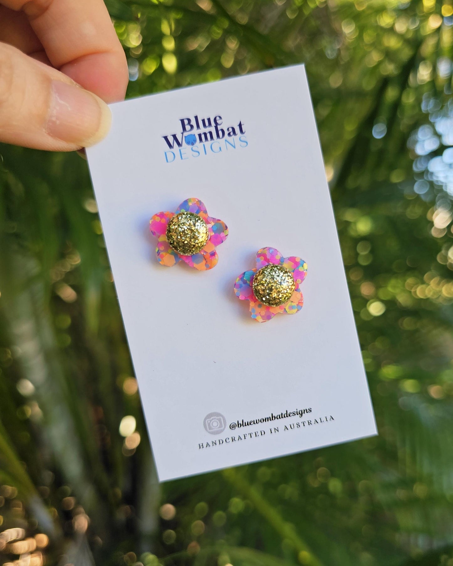 Flower Glitter Colourful Resin Stud Earrings 18mm