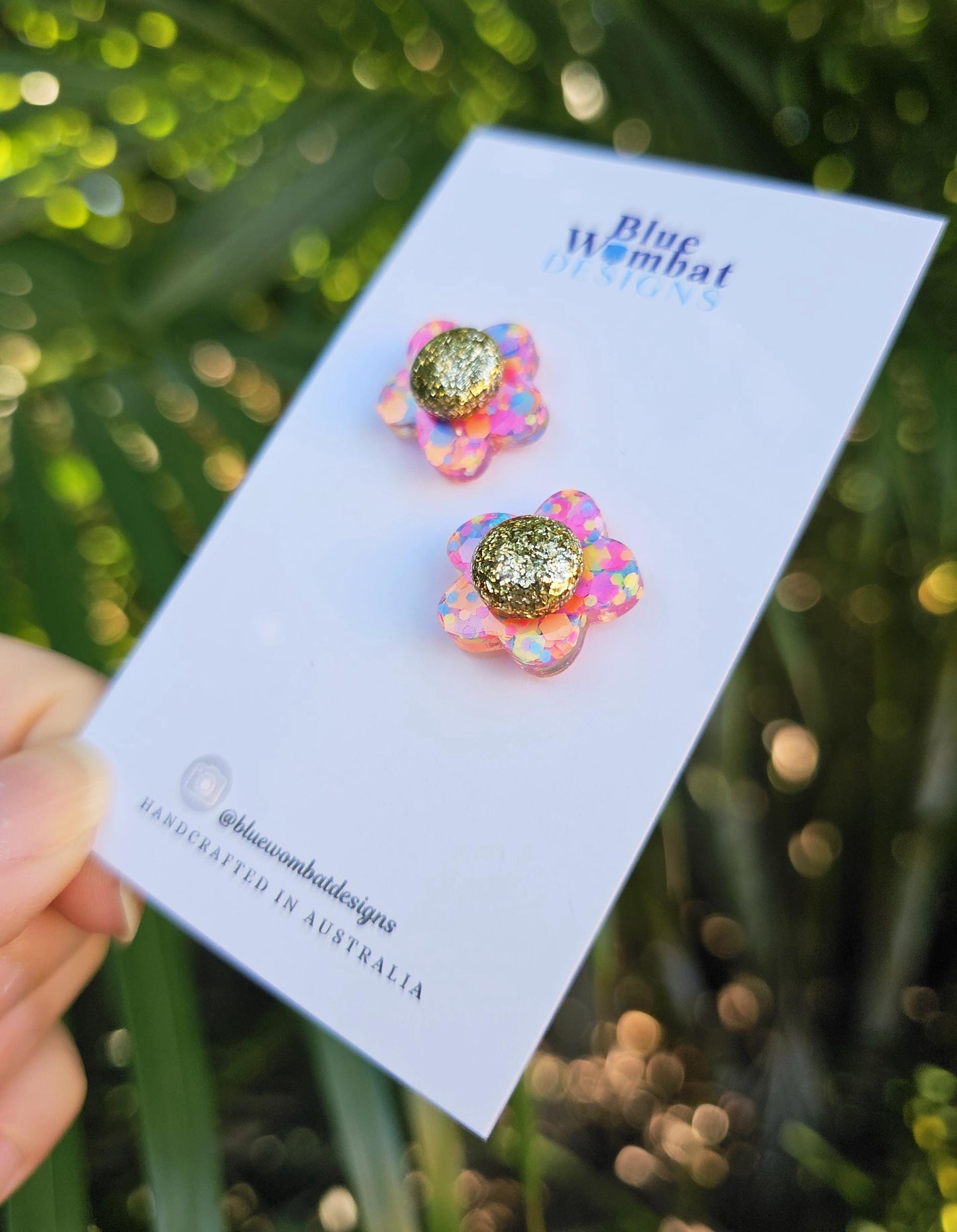Flower Glitter Colourful Resin Stud Earrings 18mm