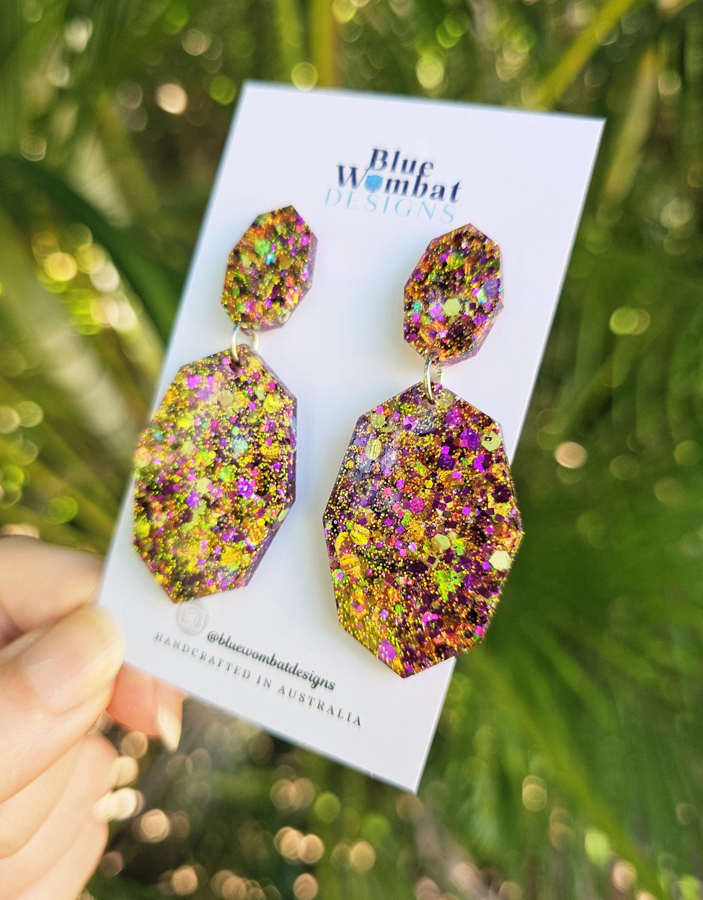 Resin Glitter Colourful Dangle Statement Earrings