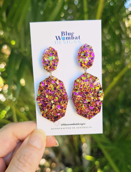 Resin Glitter Colourful Dangle Statement Earrings