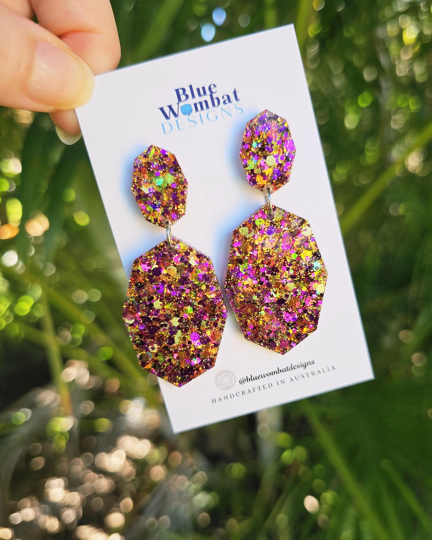 Resin Glitter Colourful Dangle Statement Earrings