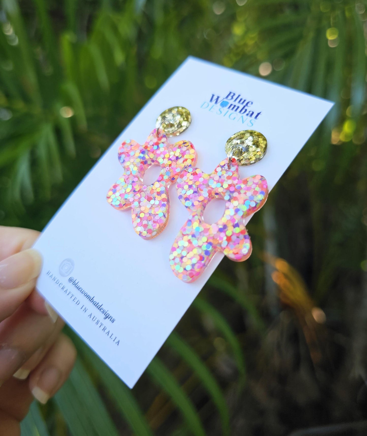 Flower Glitter Resin Dangle Statement Earrings