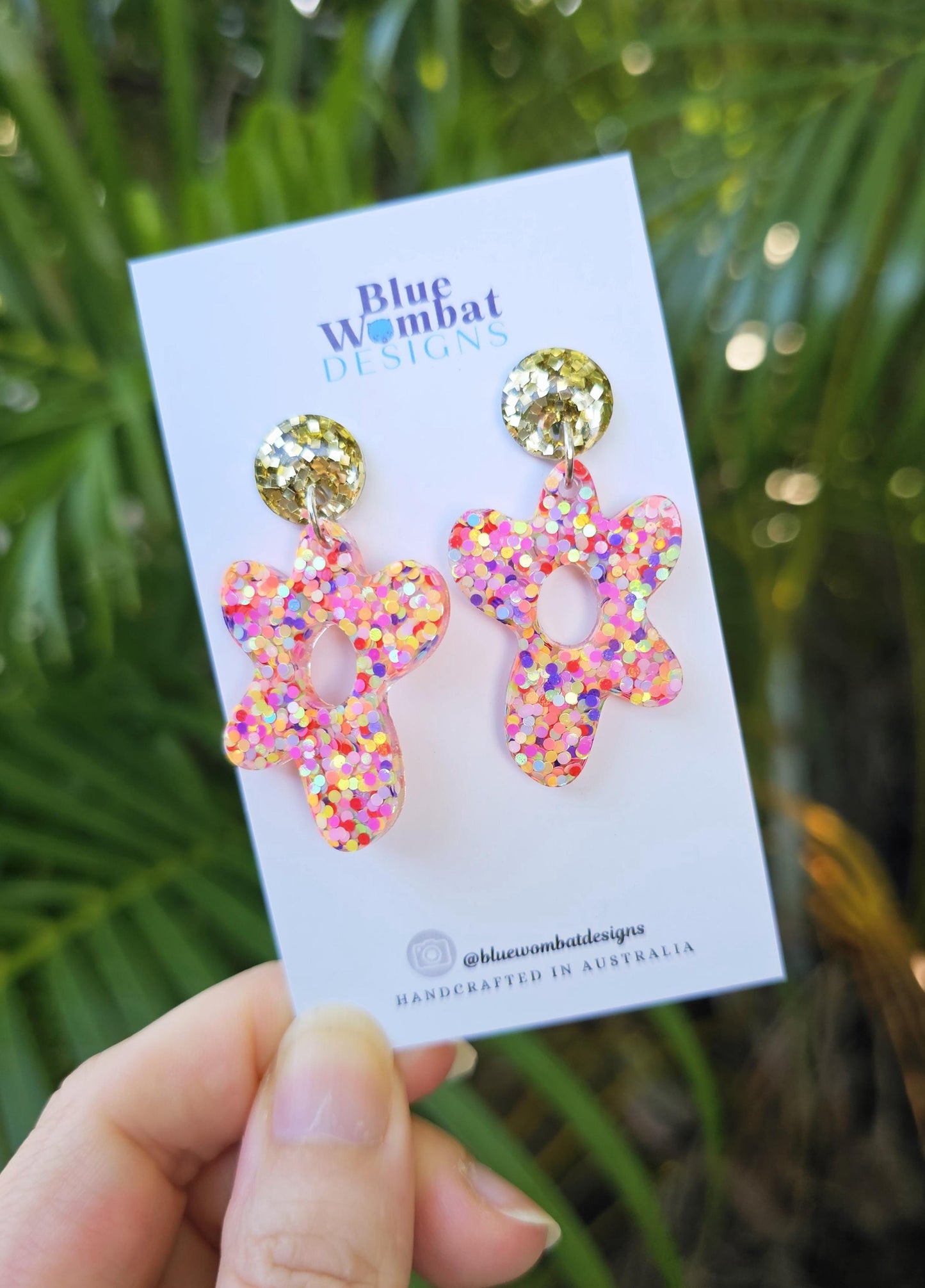Flower Glitter Resin Dangle Statement Earrings