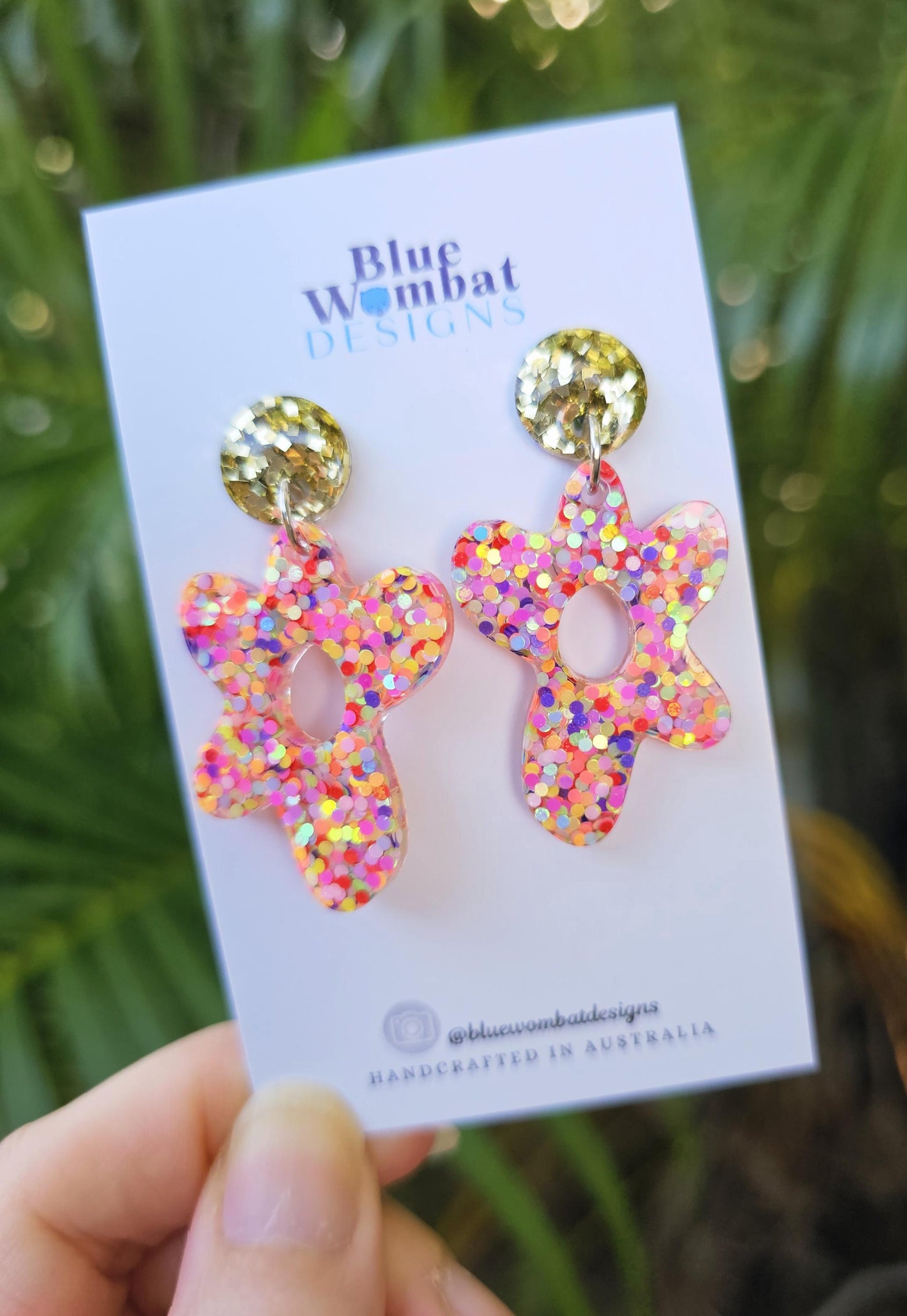 Flower Glitter Resin Dangle Statement Earrings