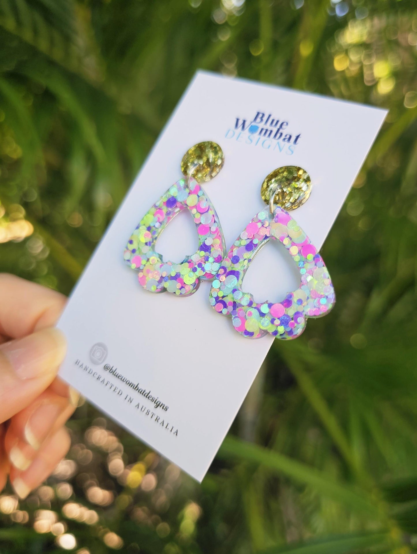 Resin Colourful Glitter Statement Dangle Earrings