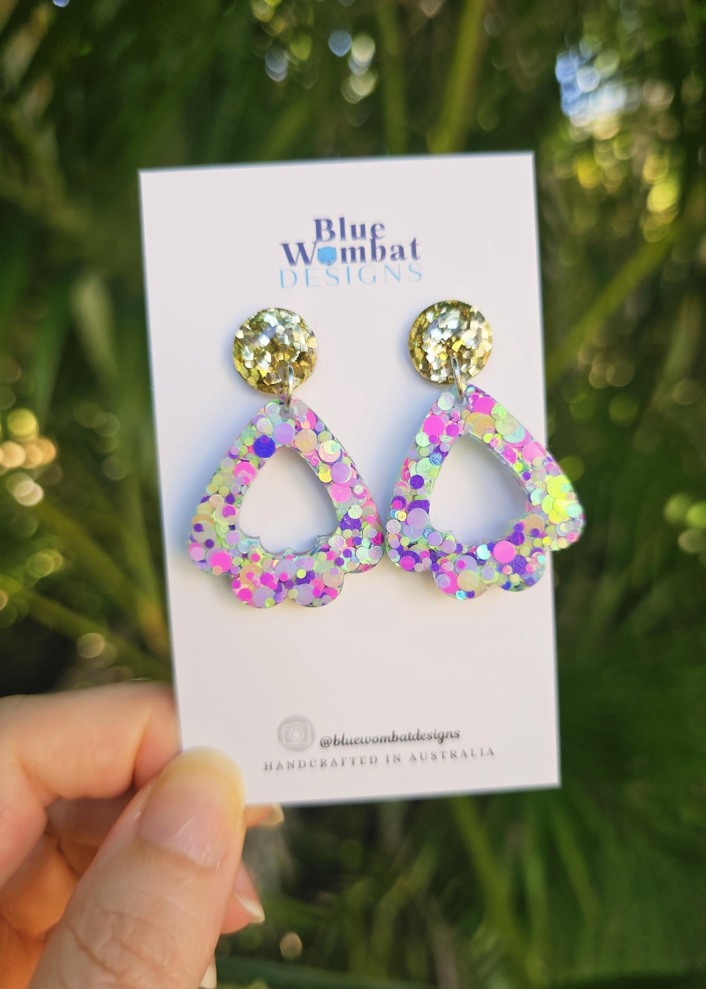 Resin Colourful Glitter Statement Dangle Earrings