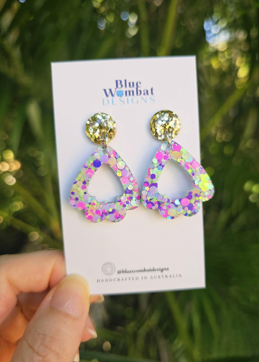 Resin Colourful Glitter Statement Dangle Earrings
