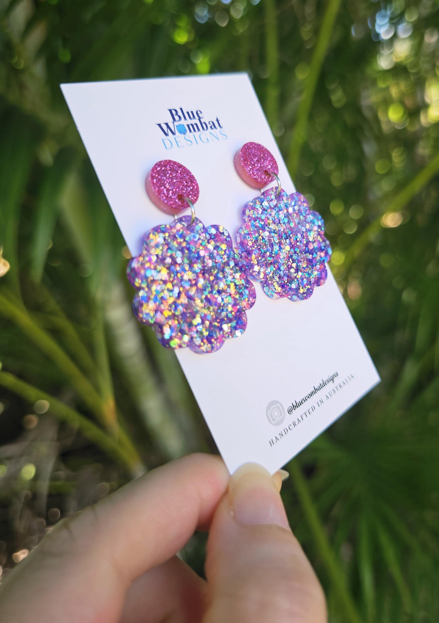 Sparkle Glitter Resin Scallop Dangle Earrings