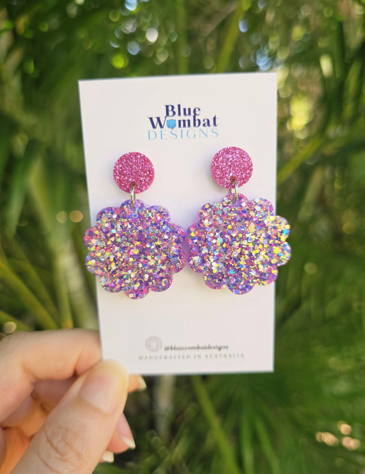 Sparkle Glitter Resin Scallop Dangle Earrings