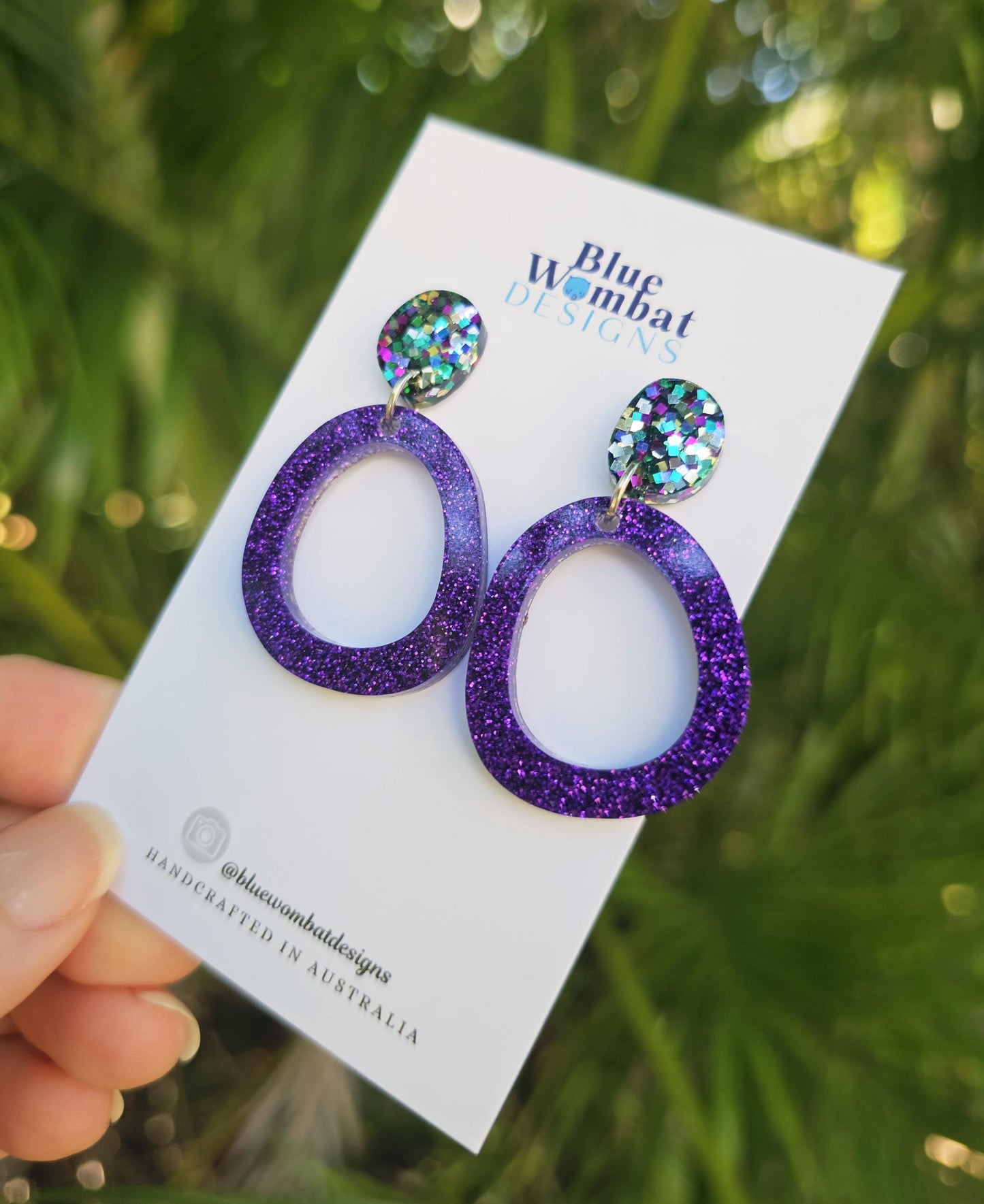 Resin Glitter Purple Hoop Dangle Earrings