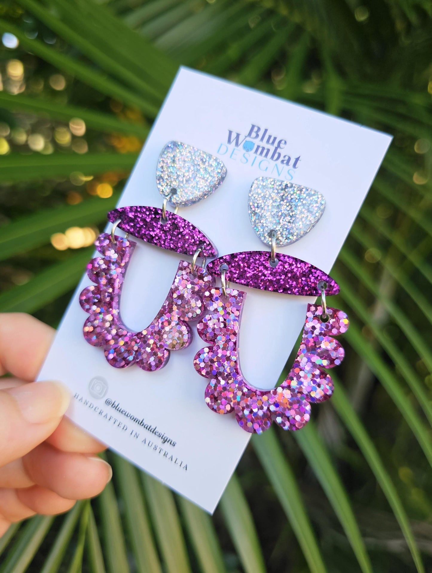 Pink Glitter Large Resin Dangle Statement Earrings