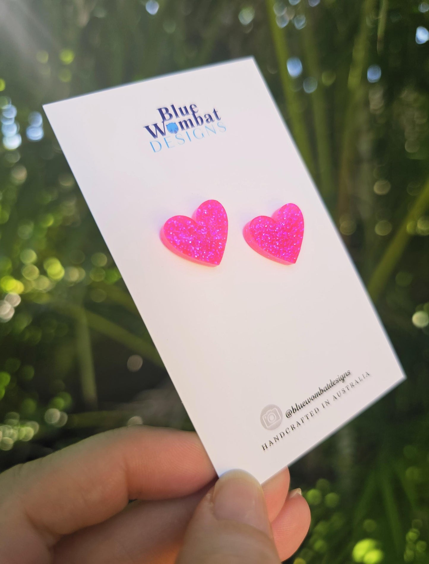 Hot Pink Glitter Resin Love Heart Stud Earrings 16mm