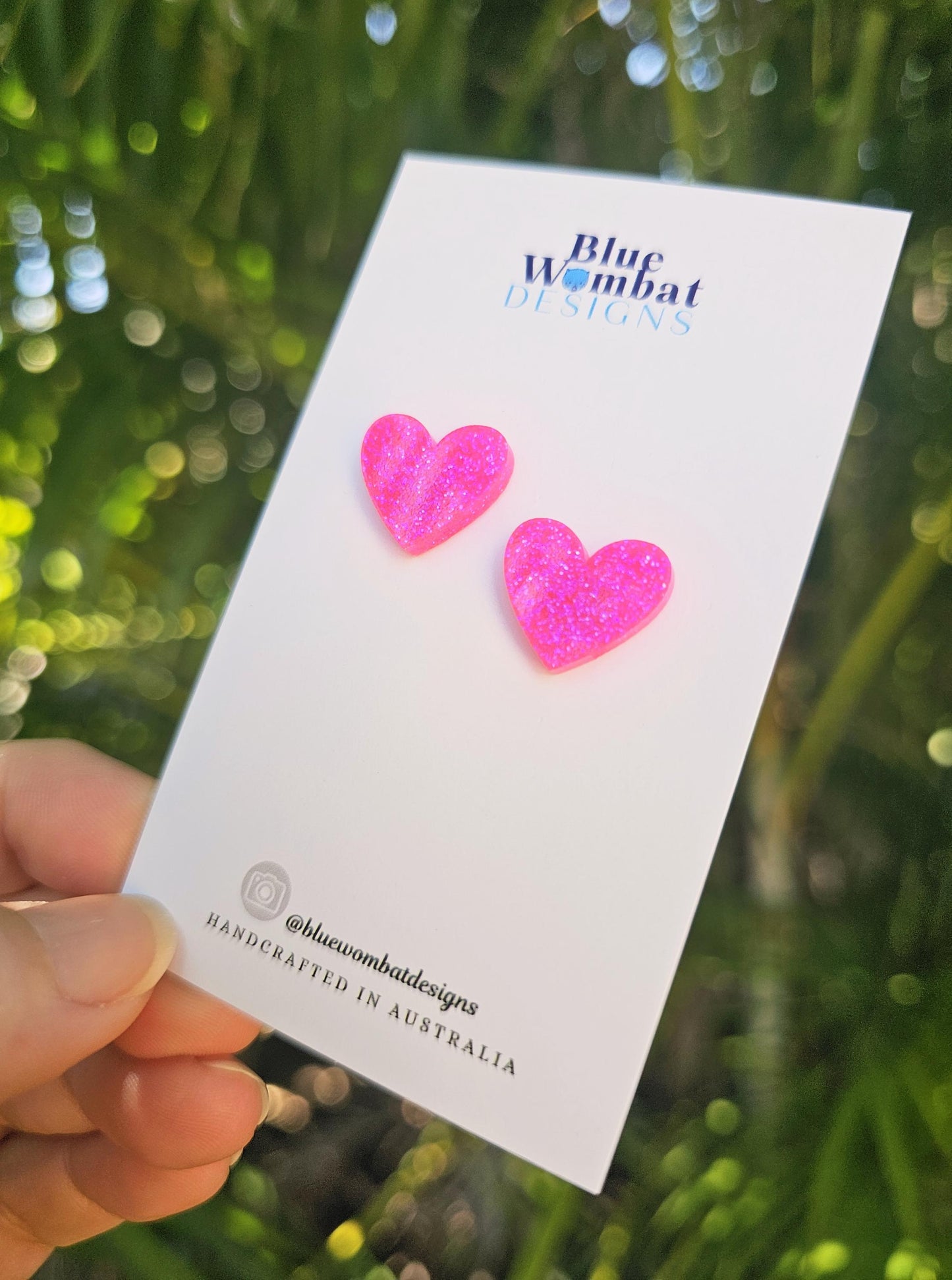 Hot Pink Glitter Resin Love Heart Stud Earrings 16mm