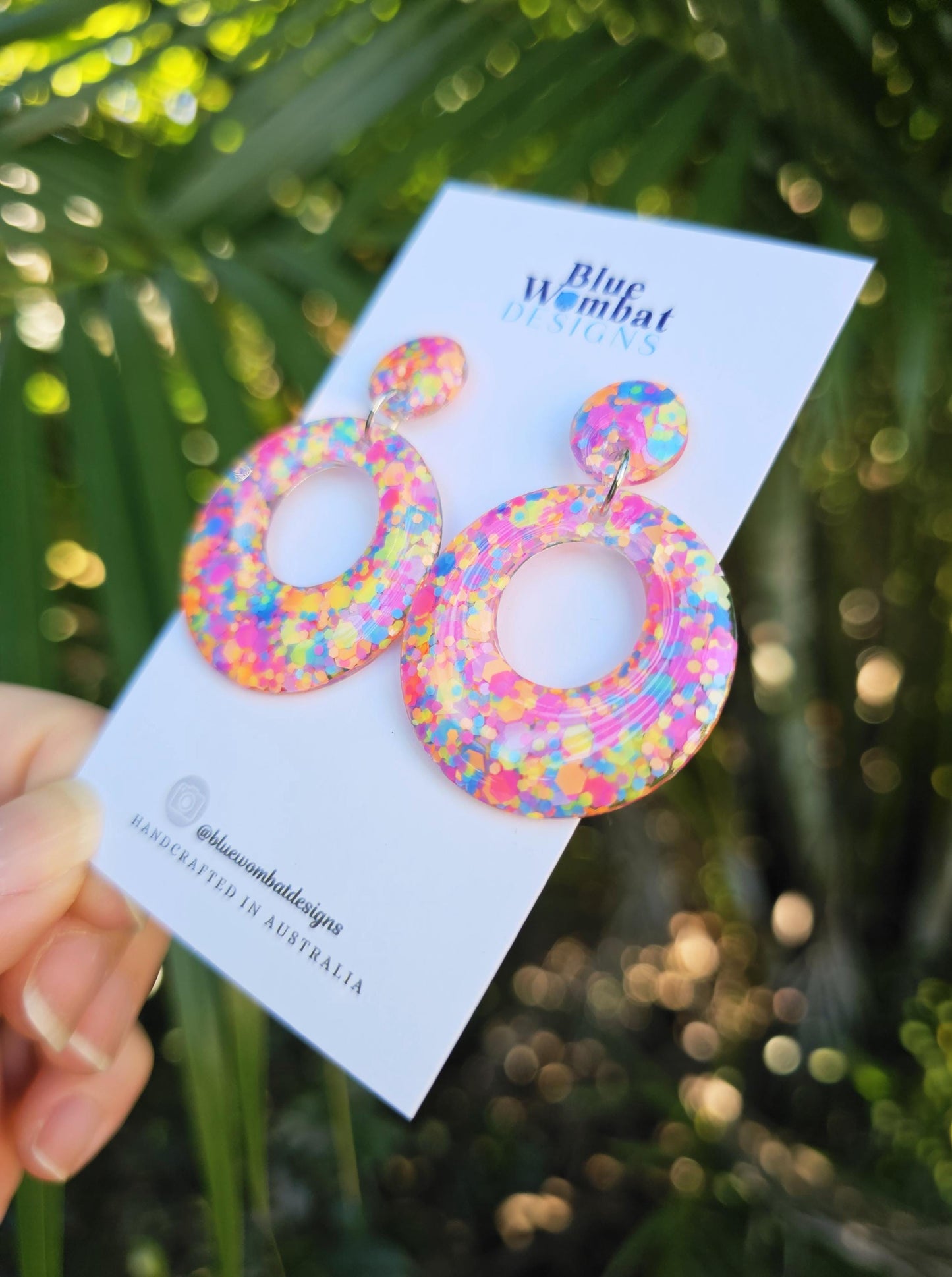 Round Hoop Glitter Resin Domed Dangle Earrings