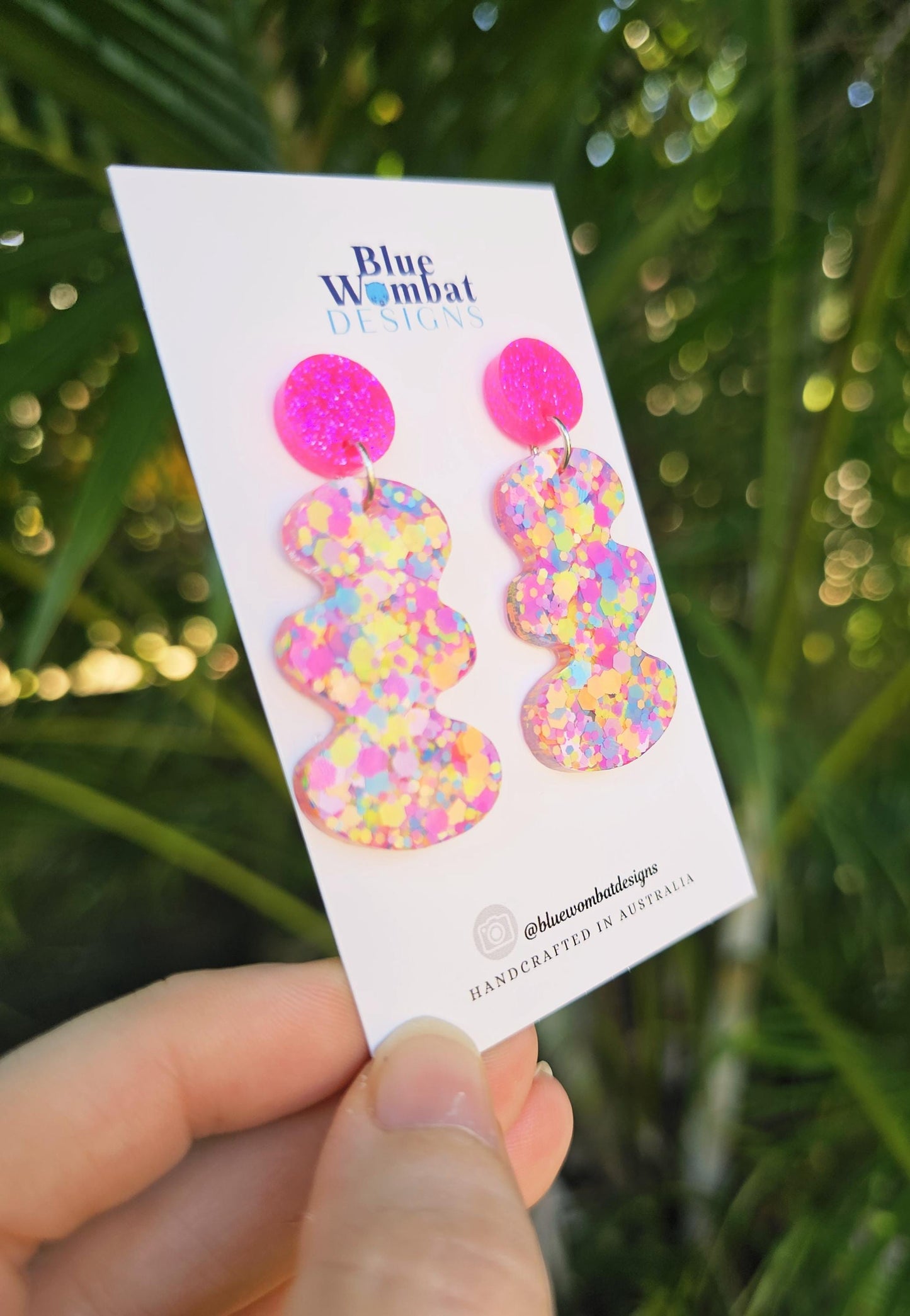 Resin Squiggle Colourful Glitter Dangle Earrings
