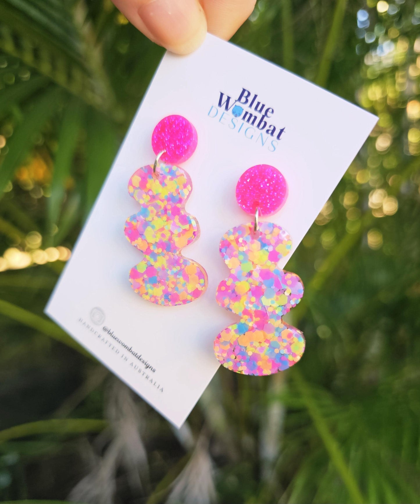 Resin Squiggle Colourful Glitter Dangle Earrings