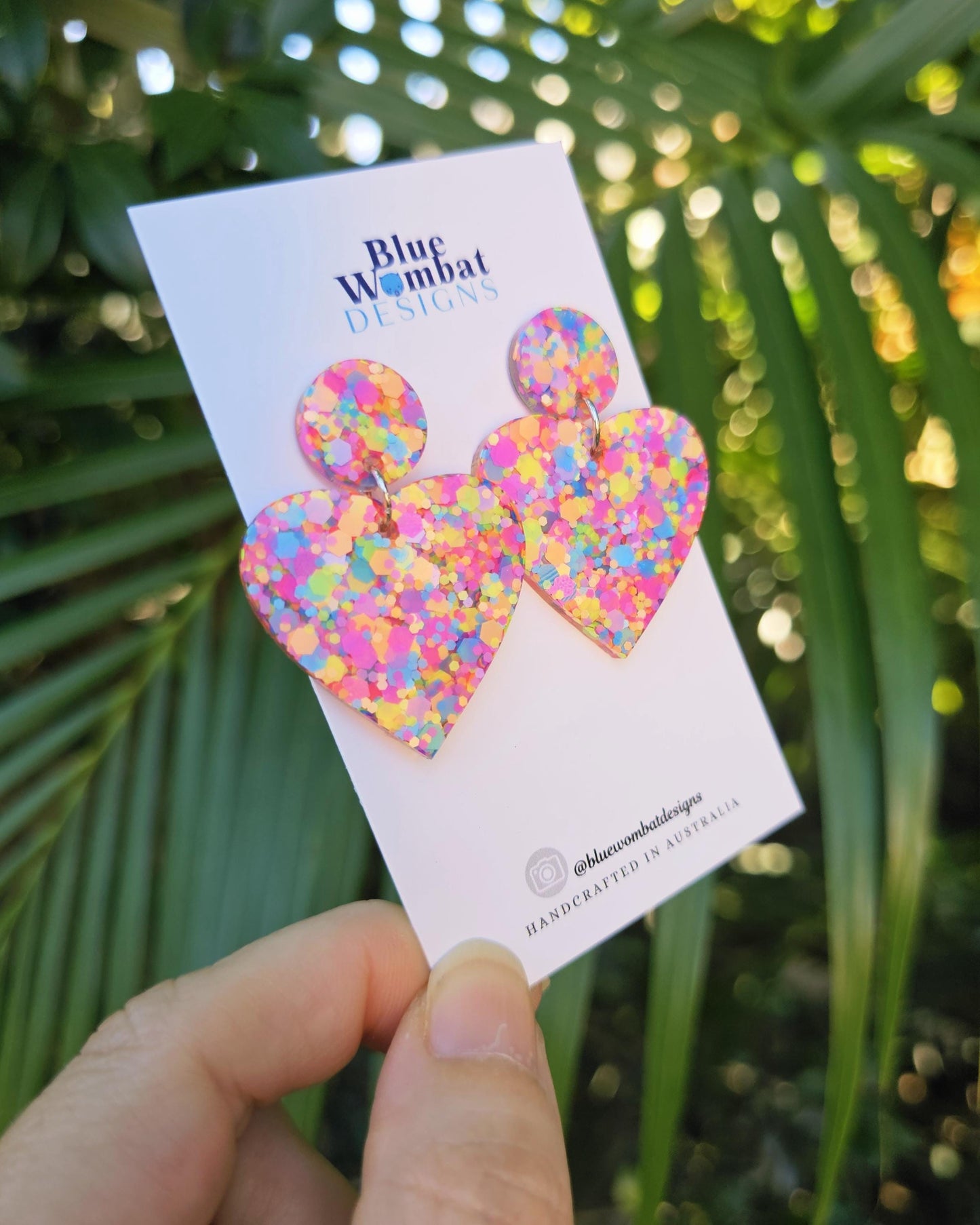 Love Heart Glitter Colourful Resin Handmade Dangle Earrings