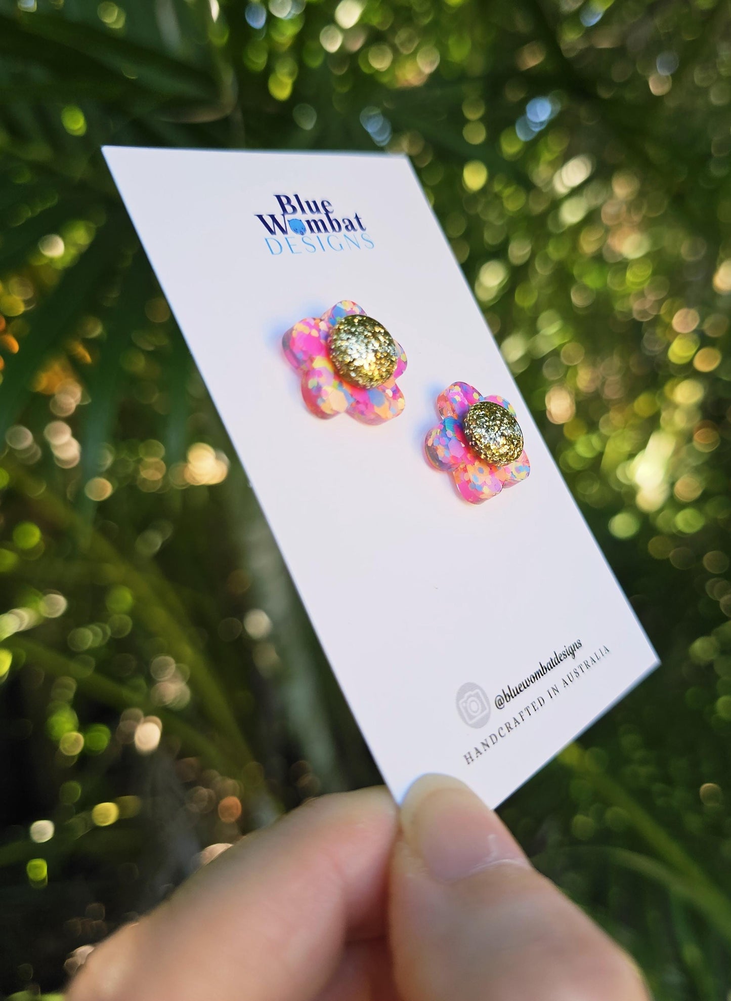 Flower Glitter Colourful Resin Stud Earrings 18mm