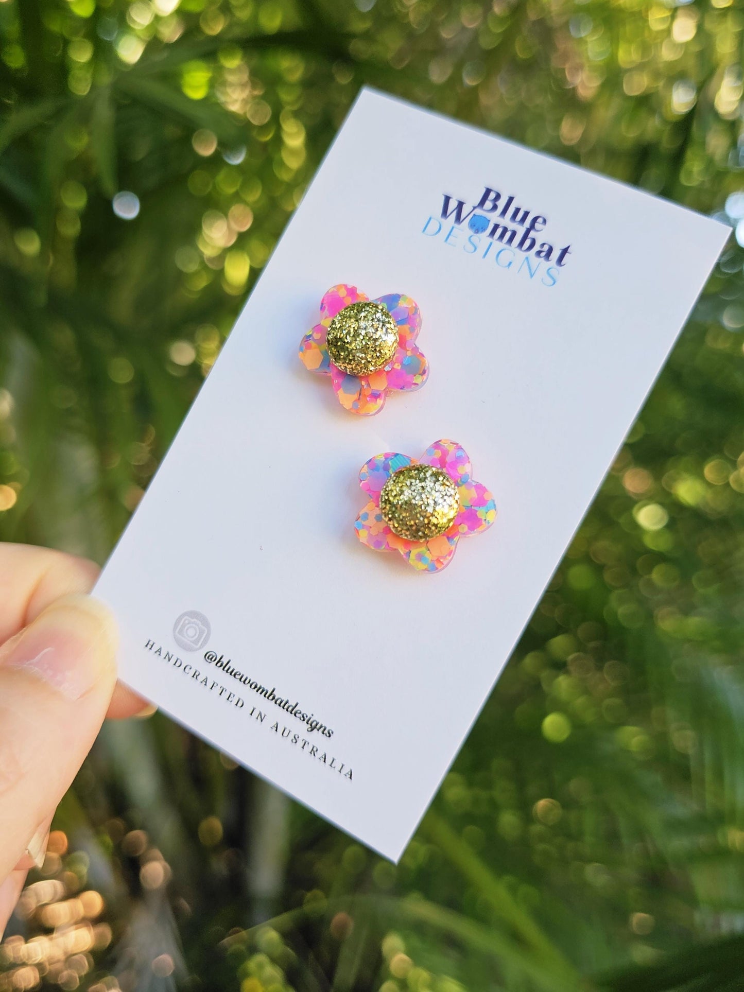 Flower Glitter Colourful Resin Stud Earrings 18mm