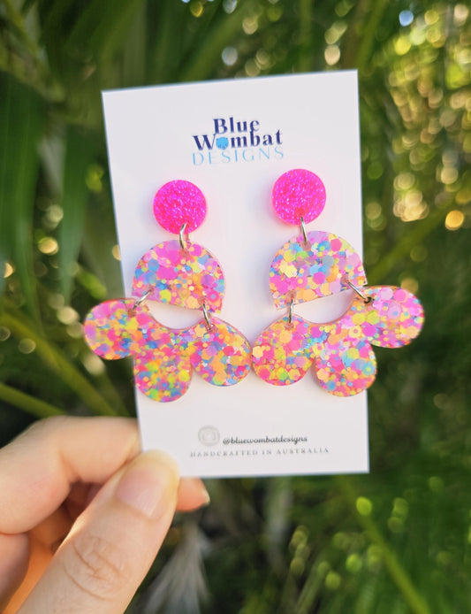 Chandelier Resin Colourful Glitter Dangle Earrings