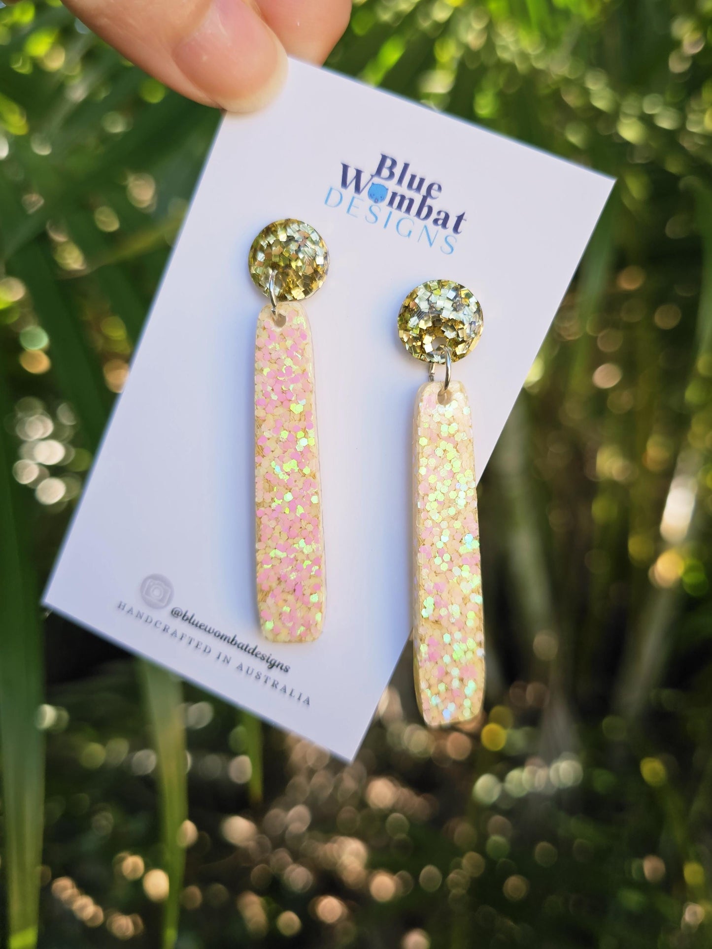 Long Resin Glitter Dangle Statement Earrings