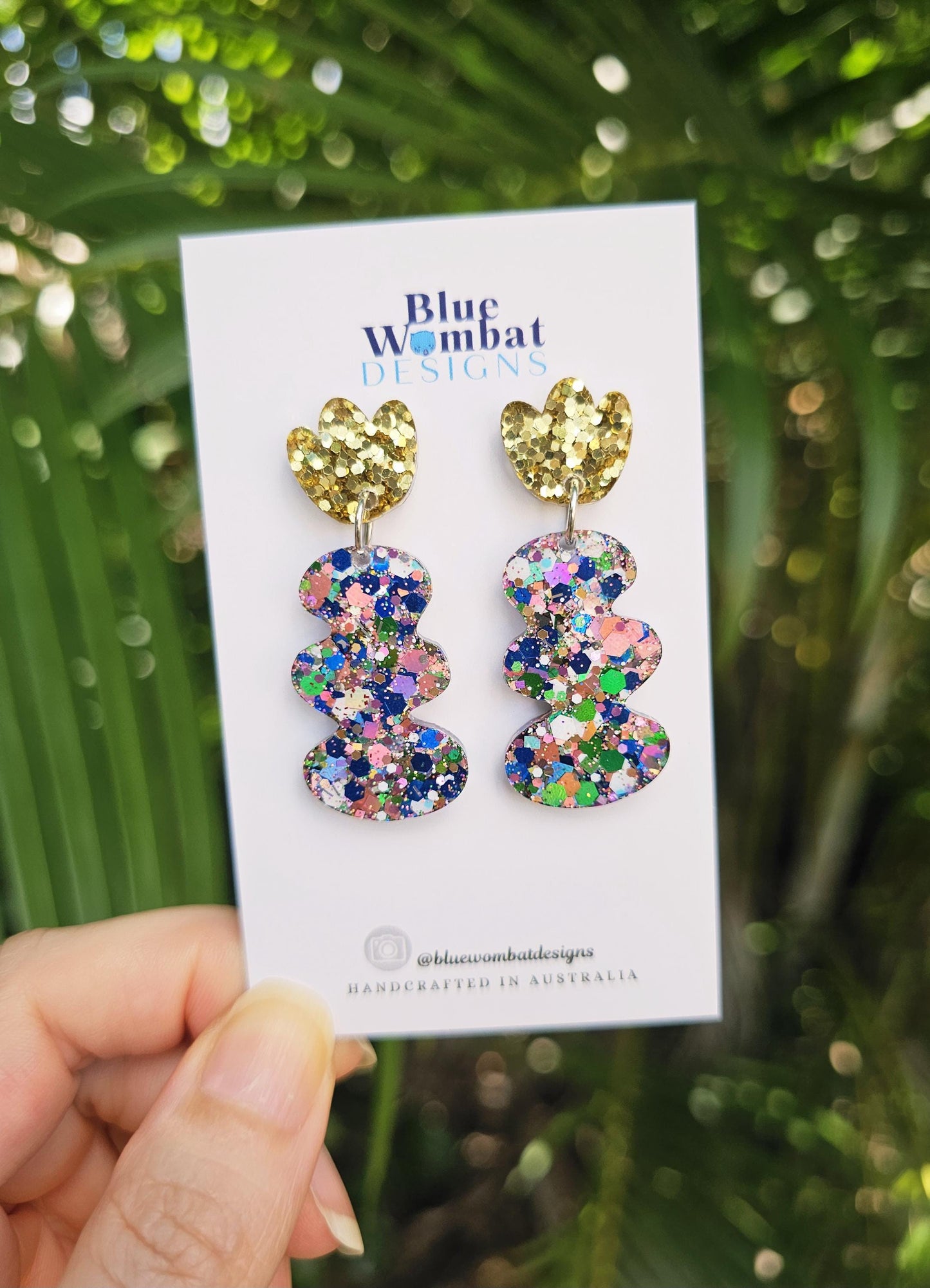 Squiggle Resin Colourful Glitter Dangle Earrings