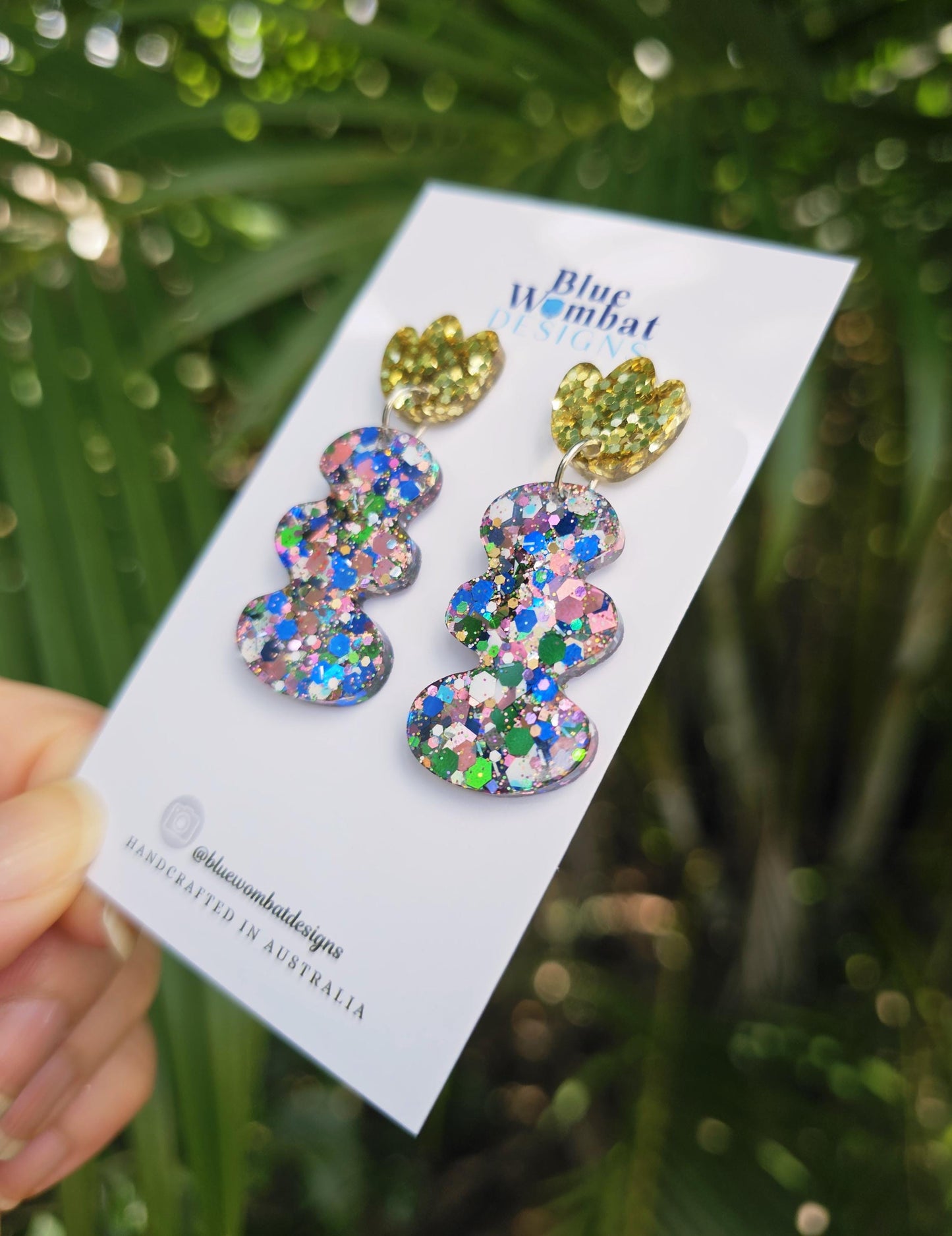 Squiggle Resin Colourful Glitter Dangle Earrings