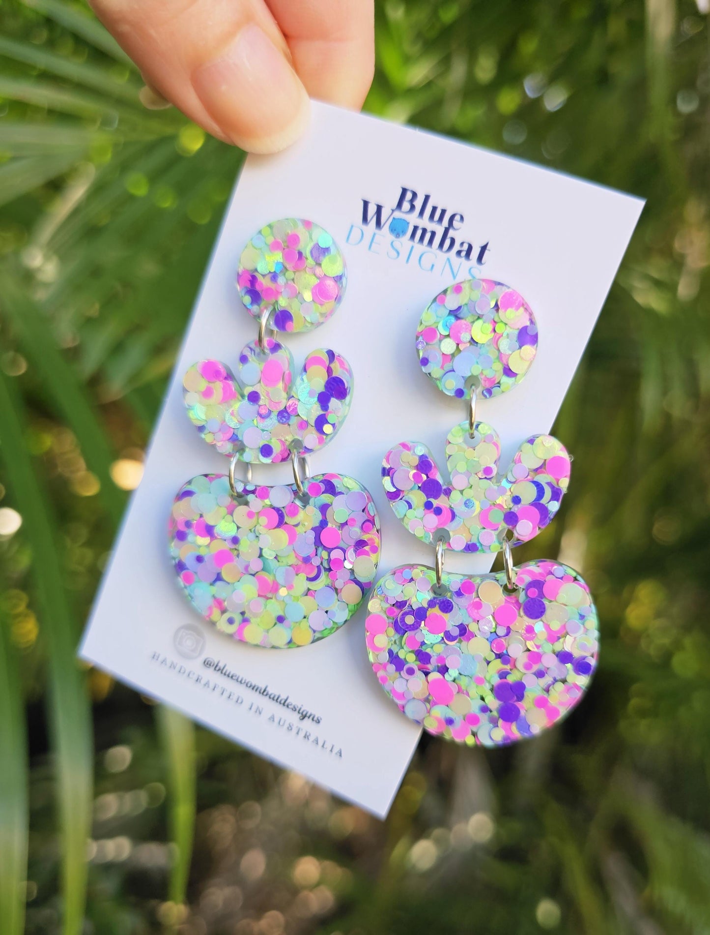 Large Colourful Glitter Resin Dangle Earrings