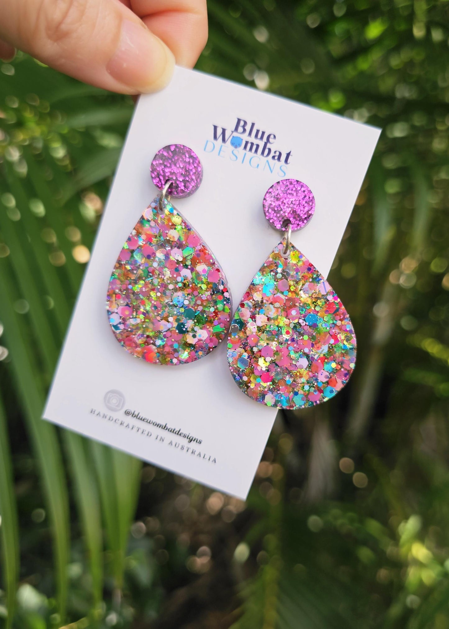 Tear Drop Colourful Glitter Resin Dangle Earrings