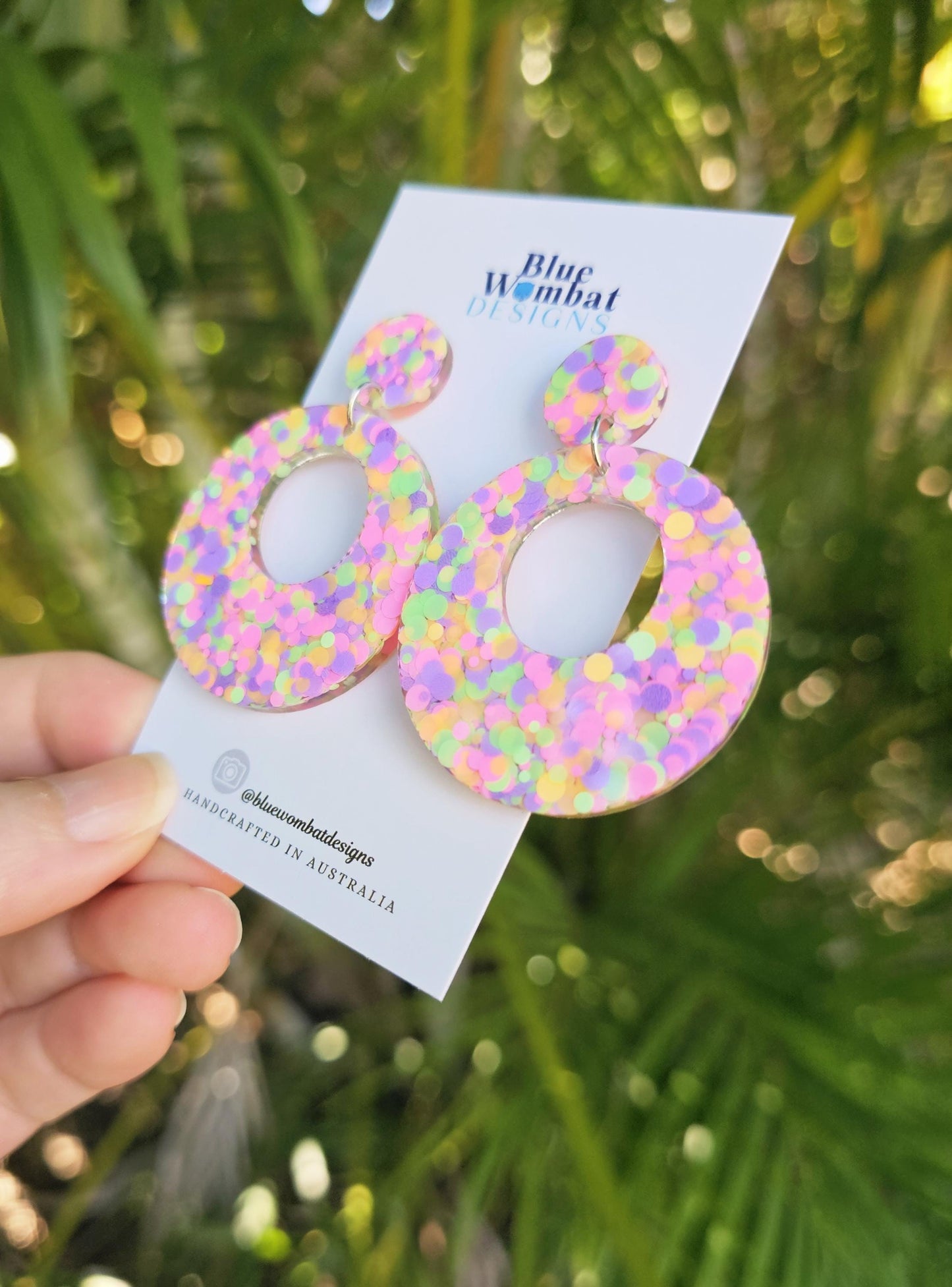 Bright Colourful Glitter Resin Round Hoop Dangle Earrings