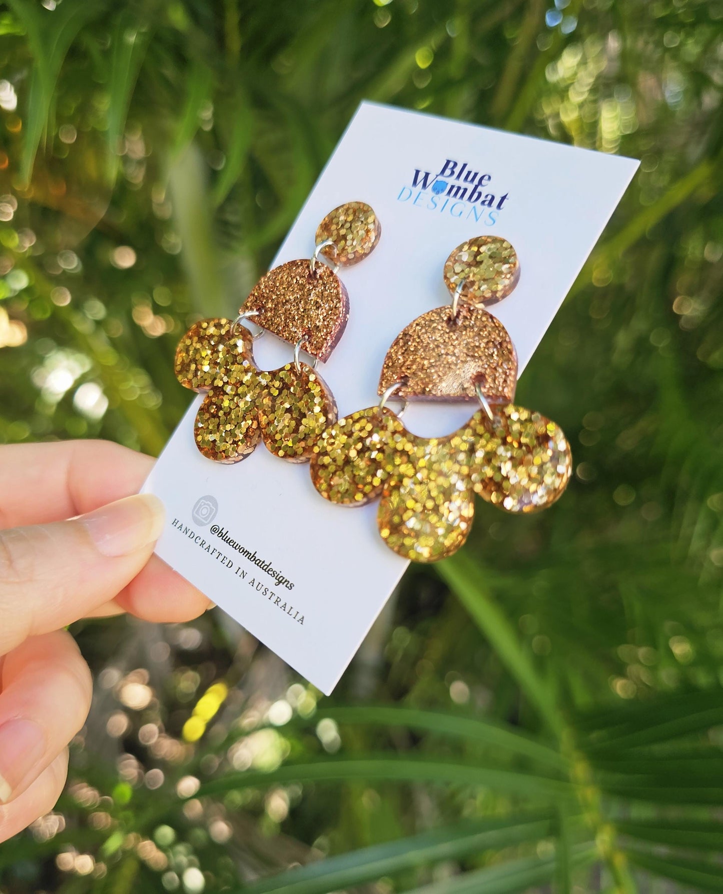 Chandelier Resin Copper Glitter Dangle Earrings