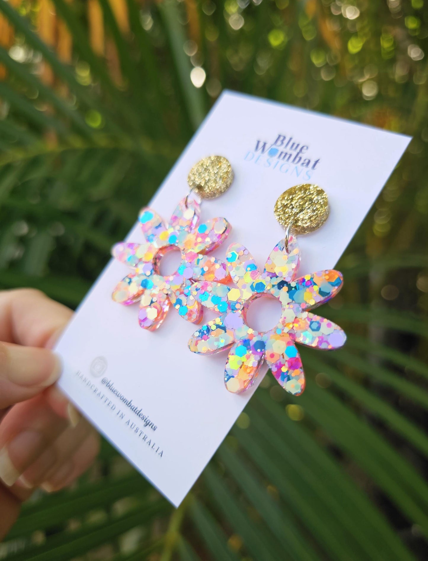 Flower Glitter Resin Statement Earrings