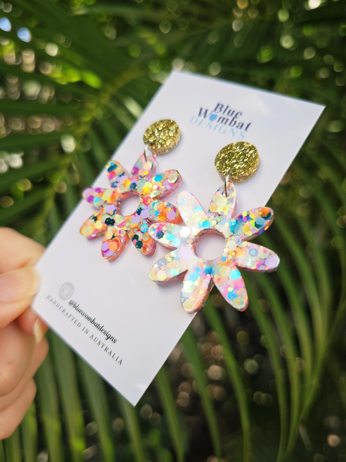 Flower Glitter Resin Statement Earrings