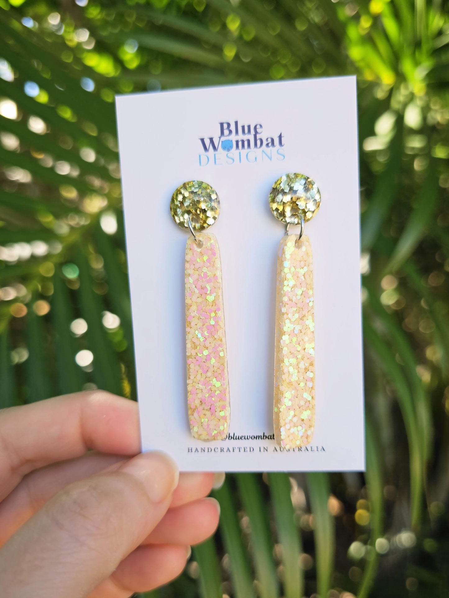 Long Resin Glitter Dangle Statement Earrings