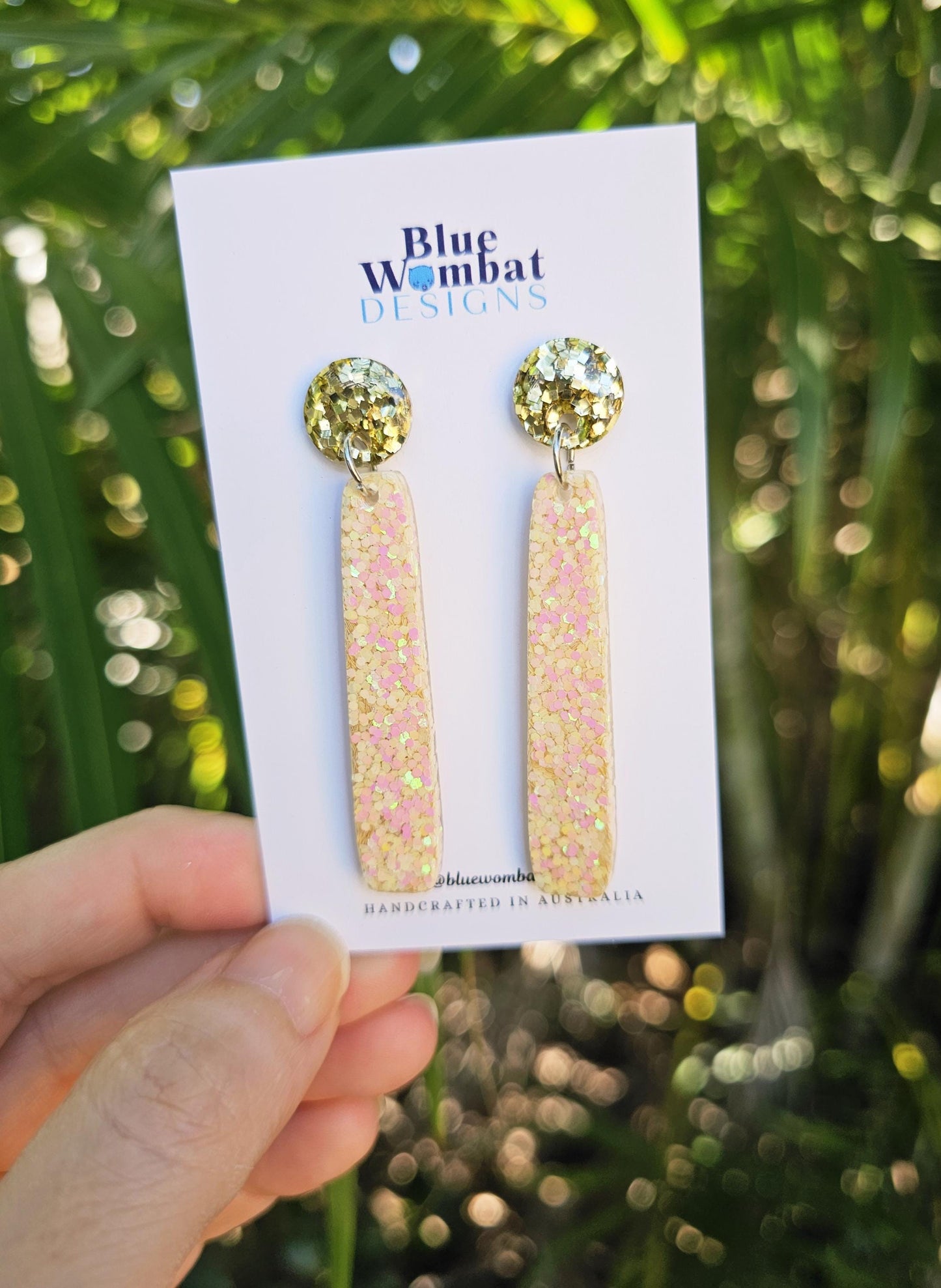Long Resin Glitter Dangle Statement Earrings