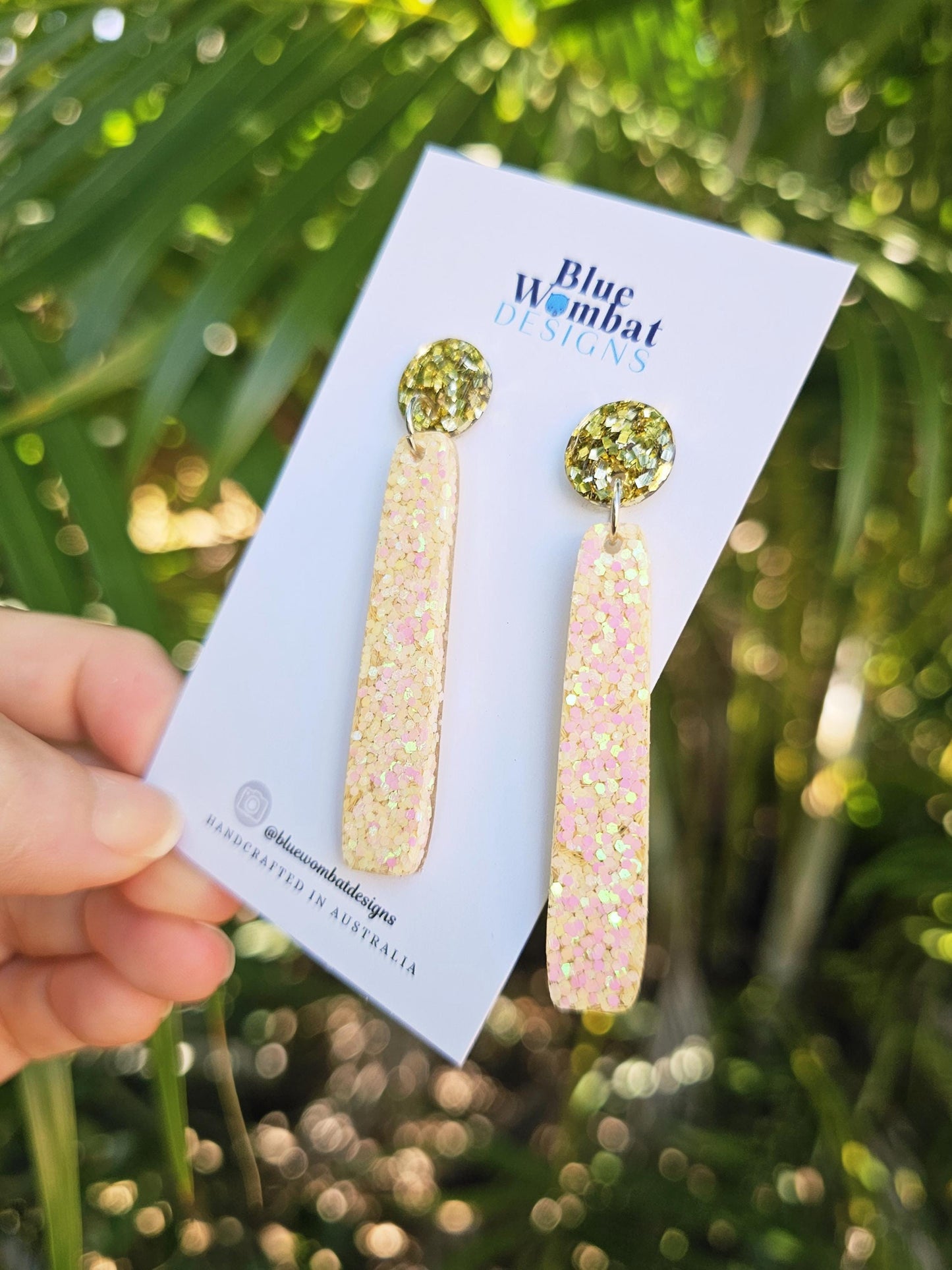 Long Resin Glitter Dangle Statement Earrings