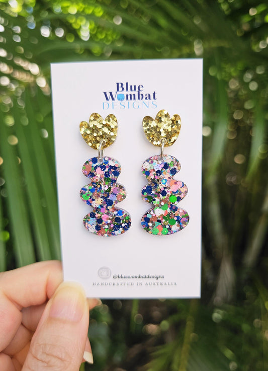 Squiggle Resin Colourful Glitter Dangle Earrings