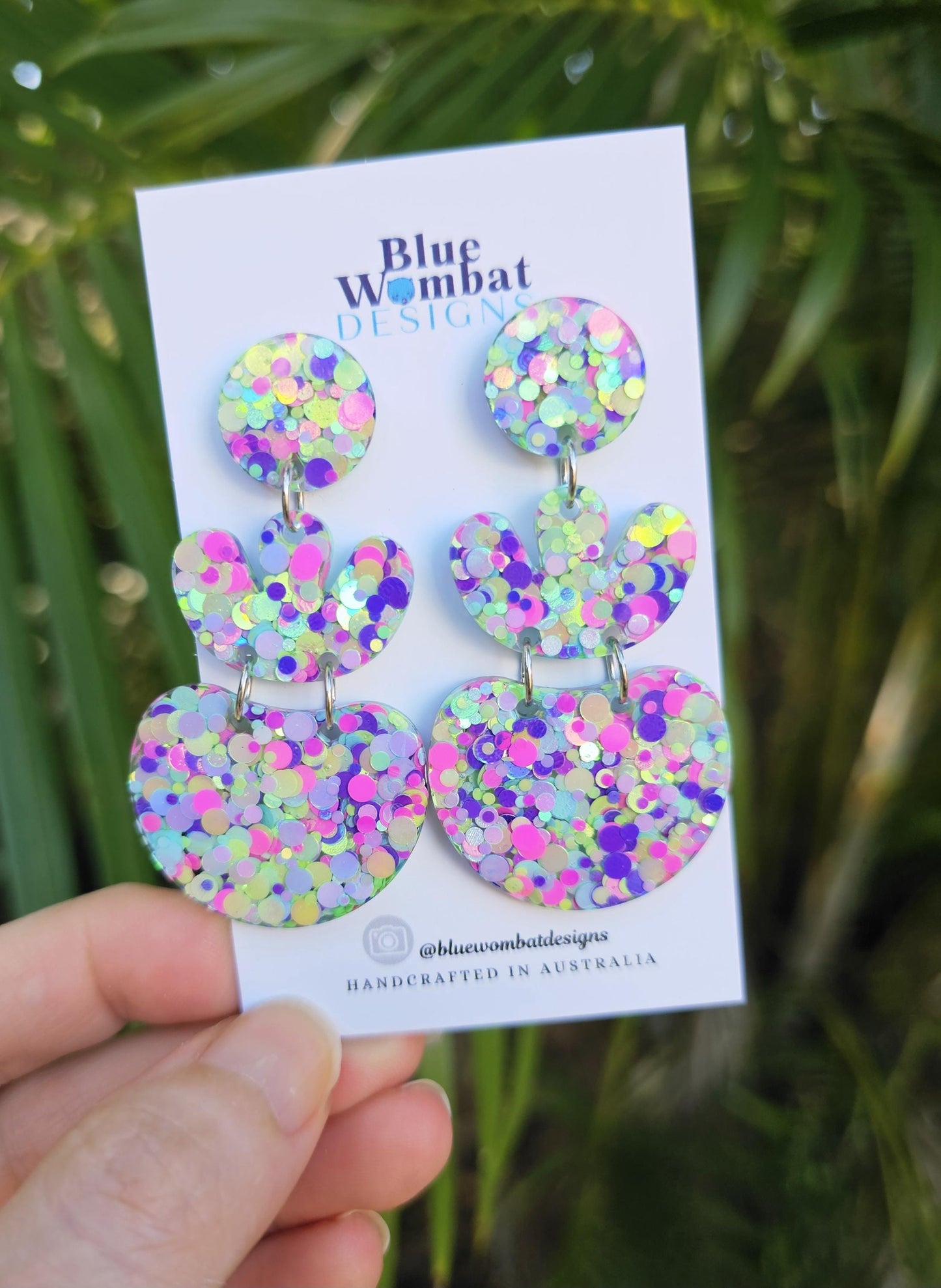 Large Colourful Glitter Resin Dangle Earrings