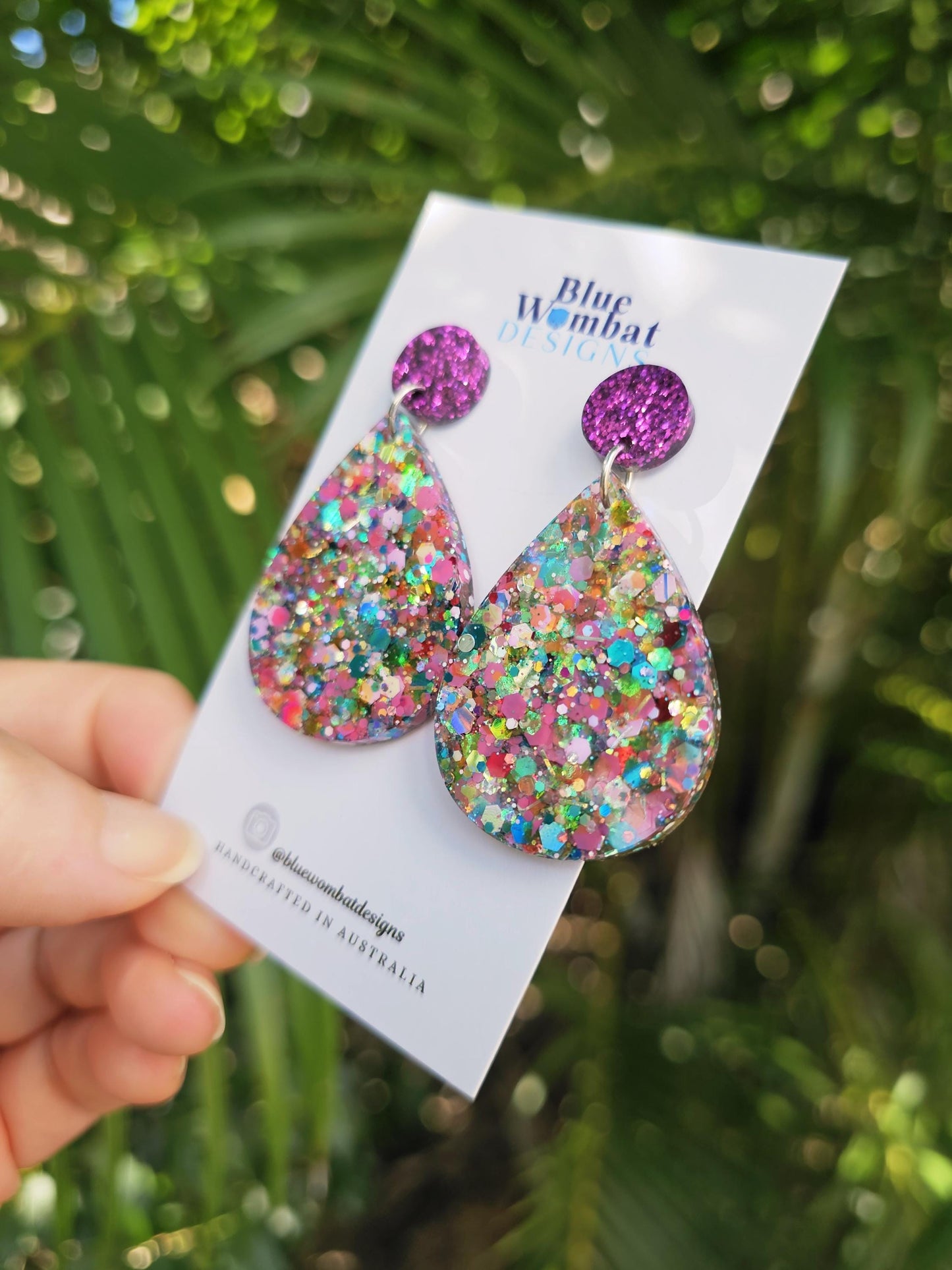 Tear Drop Colourful Glitter Resin Dangle Earrings