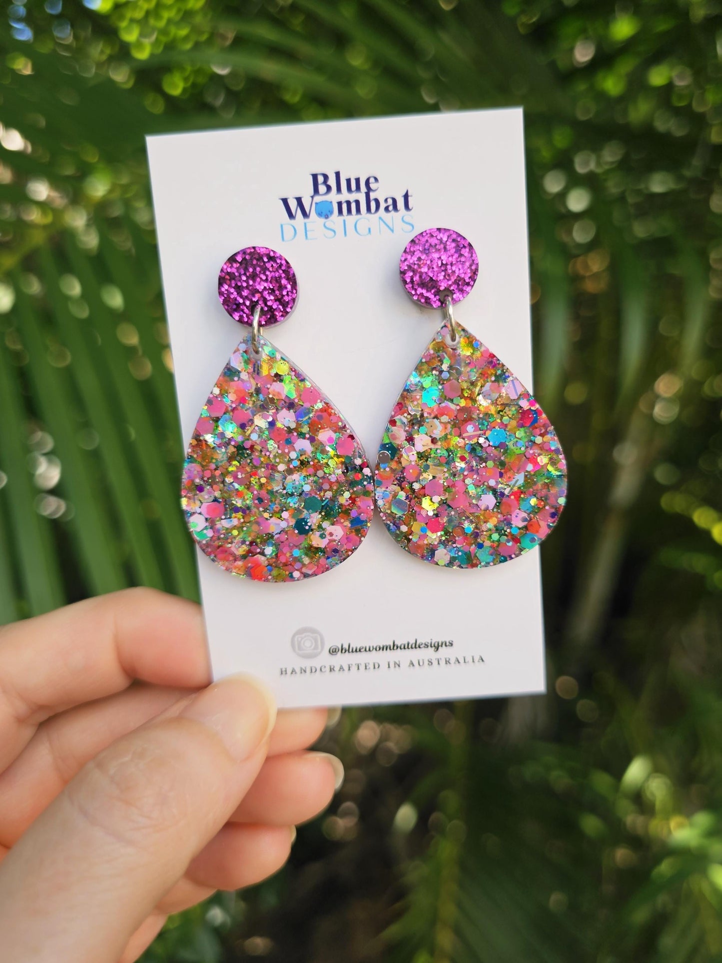 Tear Drop Colourful Glitter Resin Dangle Earrings