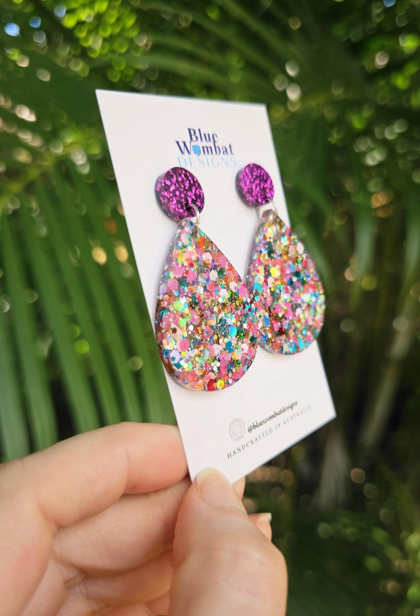 Tear Drop Colourful Glitter Resin Dangle Earrings