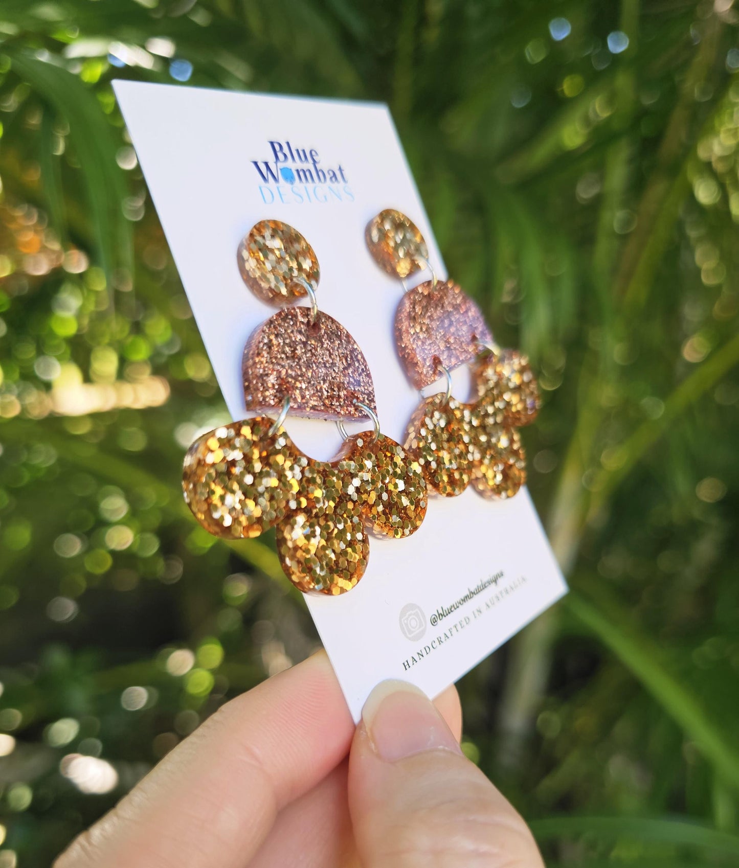 Chandelier Resin Copper Glitter Dangle Earrings