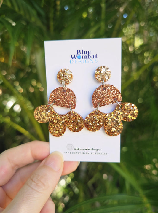 Chandelier Resin Copper Glitter Dangle Earrings