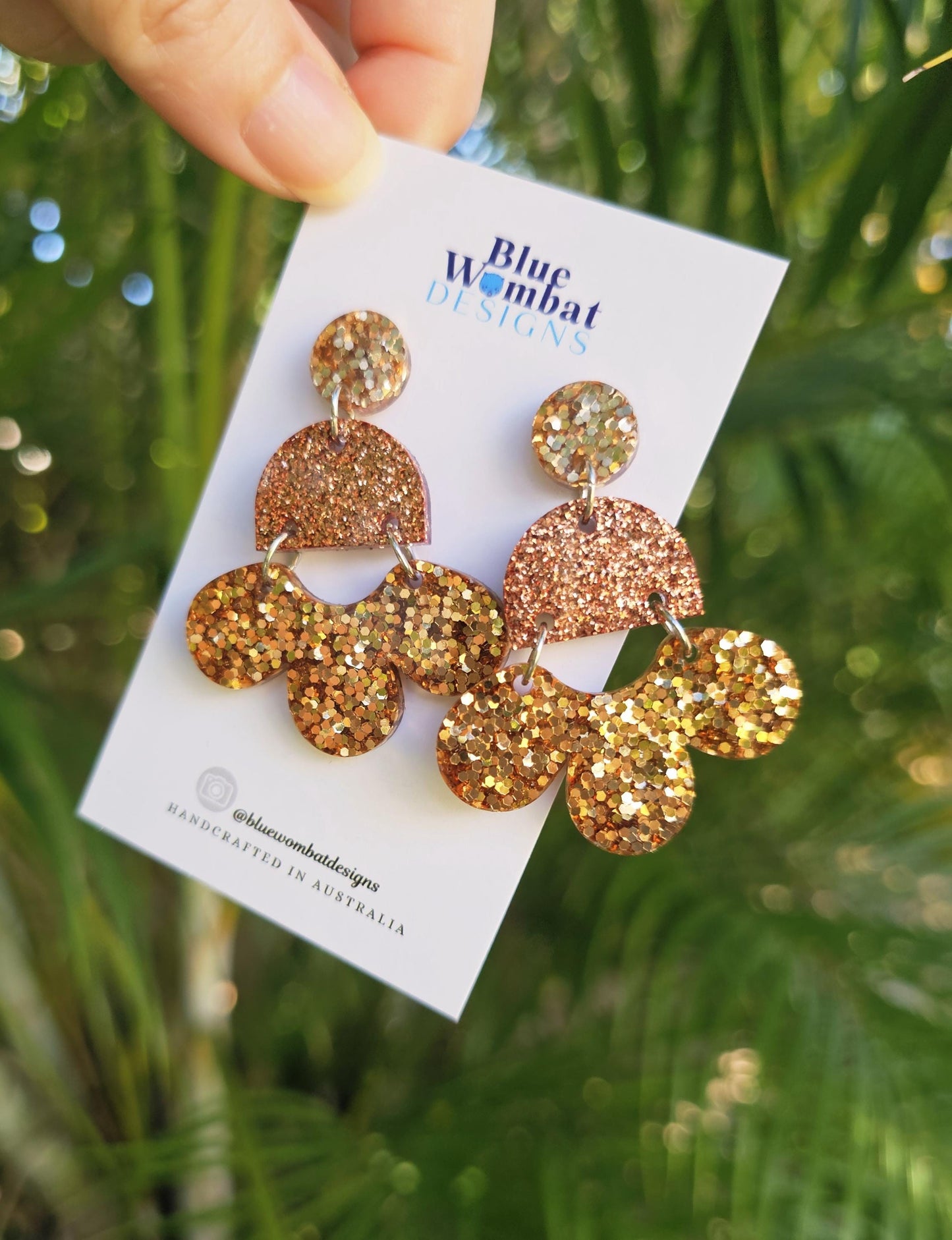 Chandelier Resin Copper Glitter Dangle Earrings