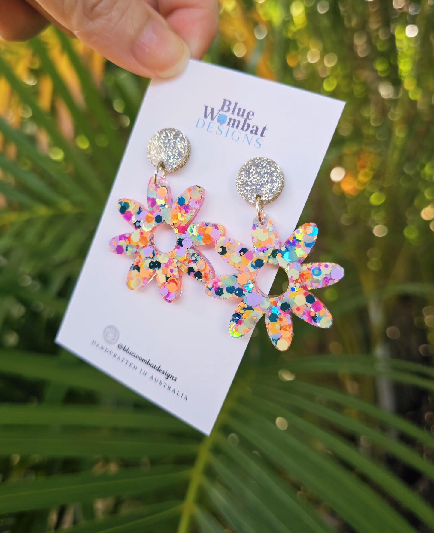 Flower Glitter Resin Statement Earrings