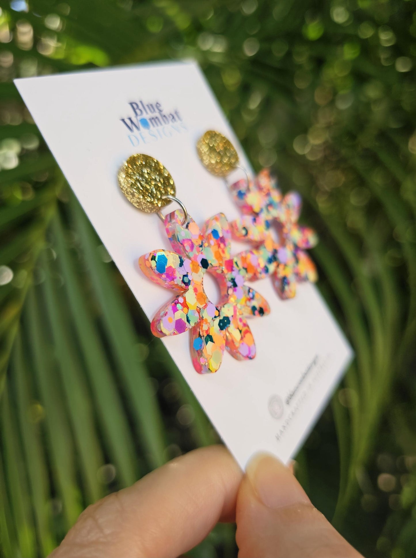Flower Glitter Resin Statement Earrings