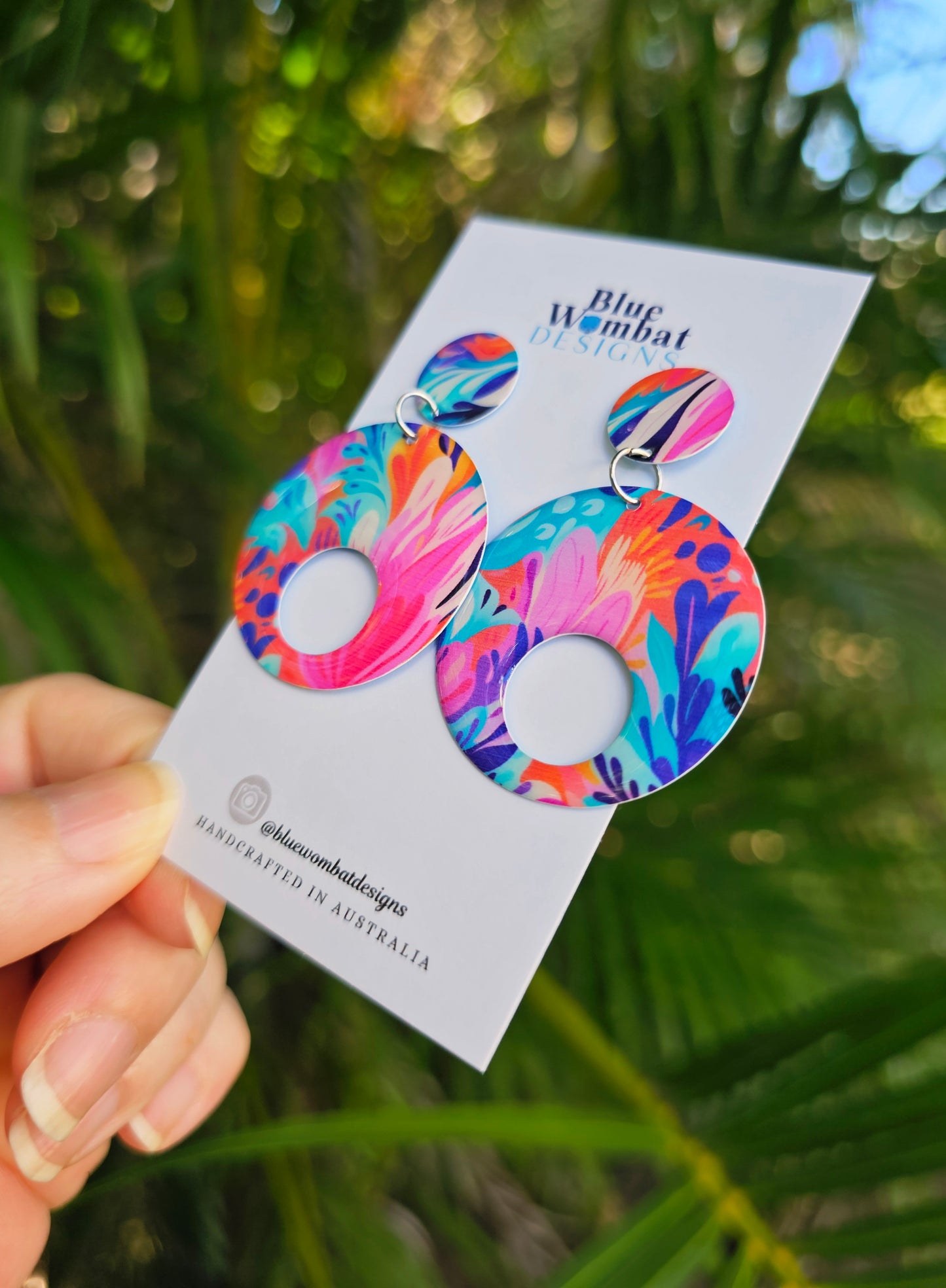 Round Colourful Resin Yupo Paper Dangle Earrings